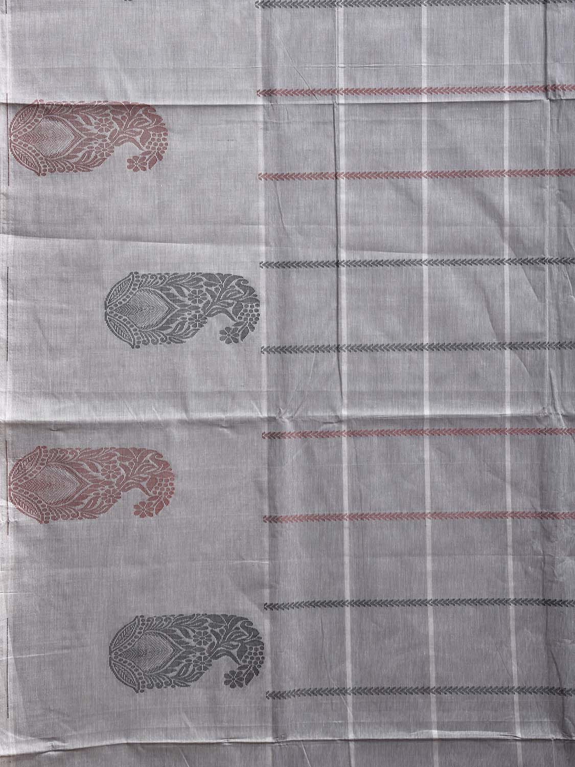 Grey Kanchipuram Cotton Saree with Big Checks and Mango Border Design k0839