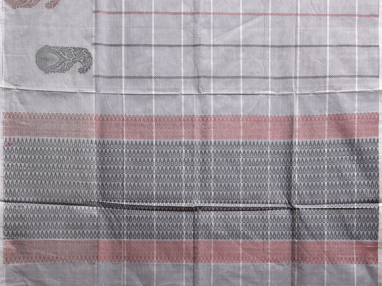 Grey Kanchipuram Cotton Saree with Big Checks and Mango Border Design k0839