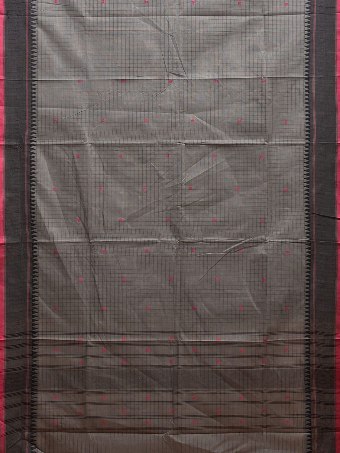 Grey Kanchipuram Cotton Saree with Checks and Strips Pallu Design k0767