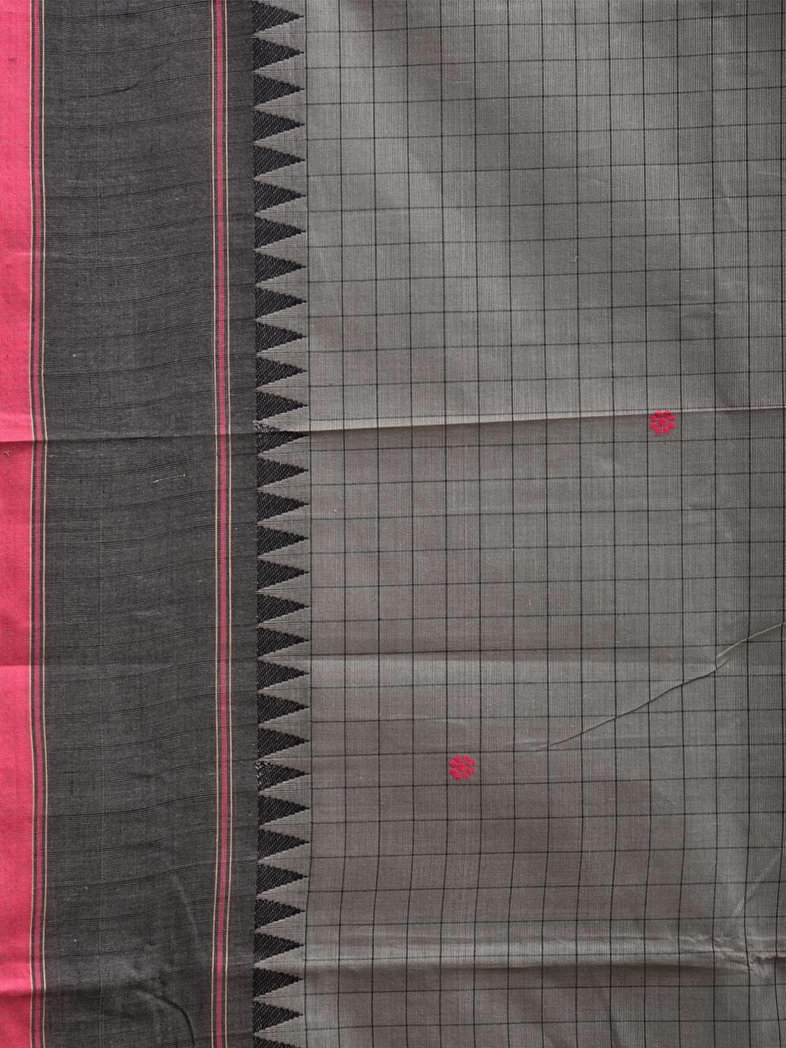 Grey Kanchipuram Cotton Saree with Checks and Strips Pallu Design k0767
