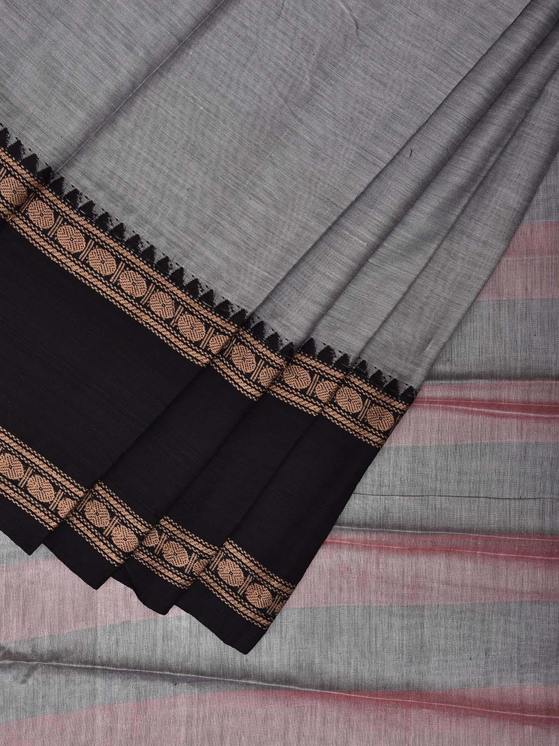 Grey Kanchipuram Cotton Saree with Ganga-Jamuna Border Design k0775