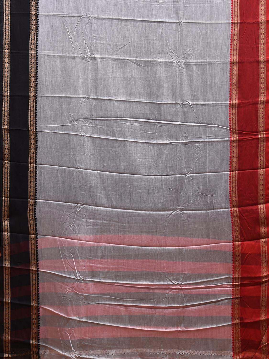 Grey Kanchipuram Cotton Saree with Ganga-Jamuna Border Design k0775