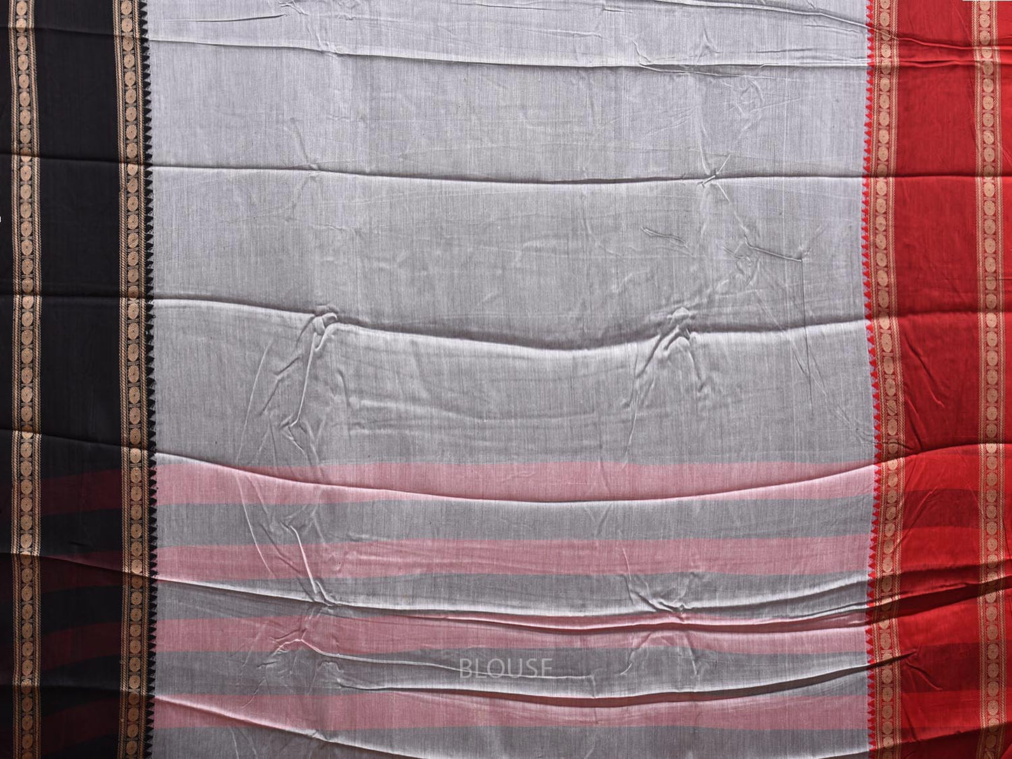 Grey Kanchipuram Cotton Saree with Ganga-Jamuna Border Design k0775