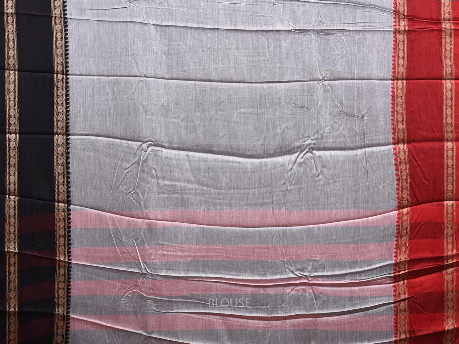 Grey Kanchipuram Cotton Saree with Ganga-Jamuna Border Design k0775