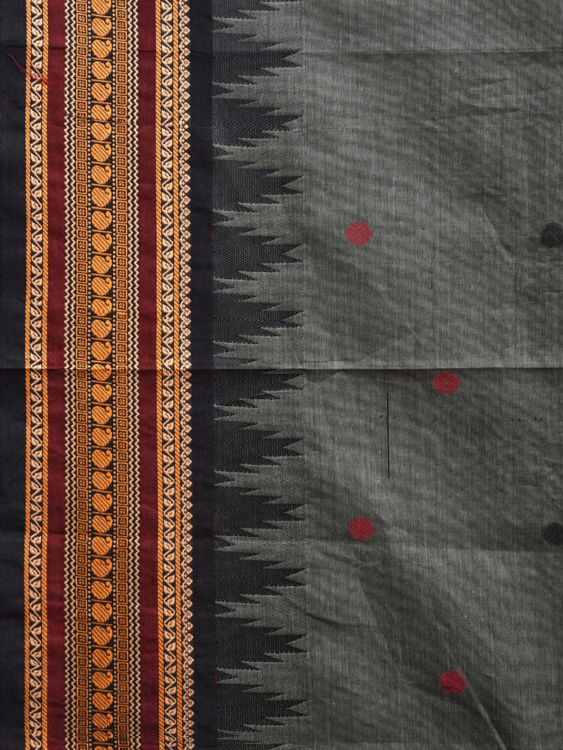 Grey Kanchipuram Cotton Saree with Pasley Pallu and Temple Border Design k0732