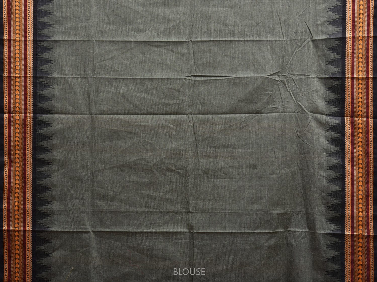 Grey Kanchipuram Cotton Saree with Pasley Pallu and Temple Border Design k0732