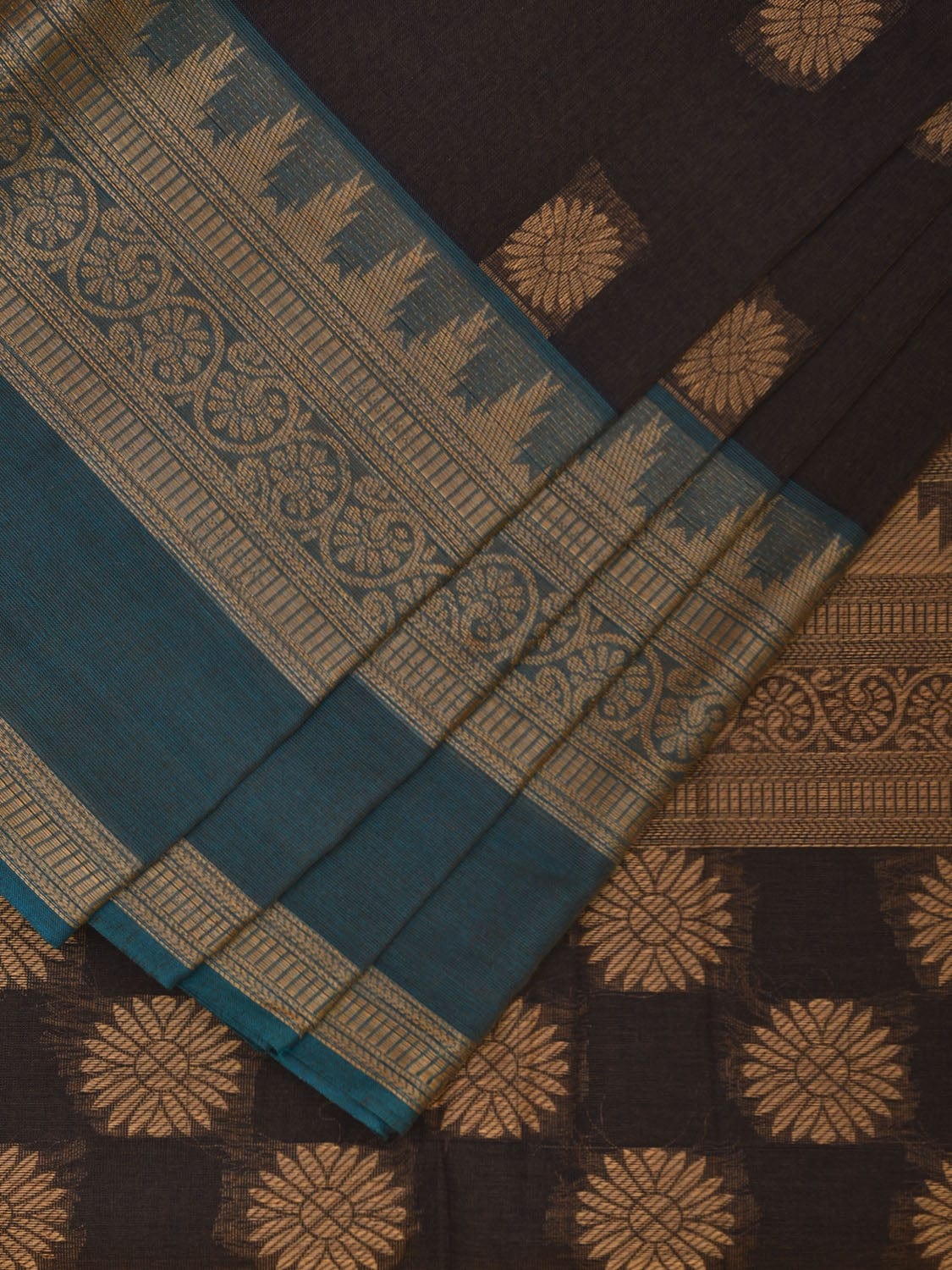 Grey Kanchipuram Cotton Saree with Small Pallu Buta and Border Design k0550