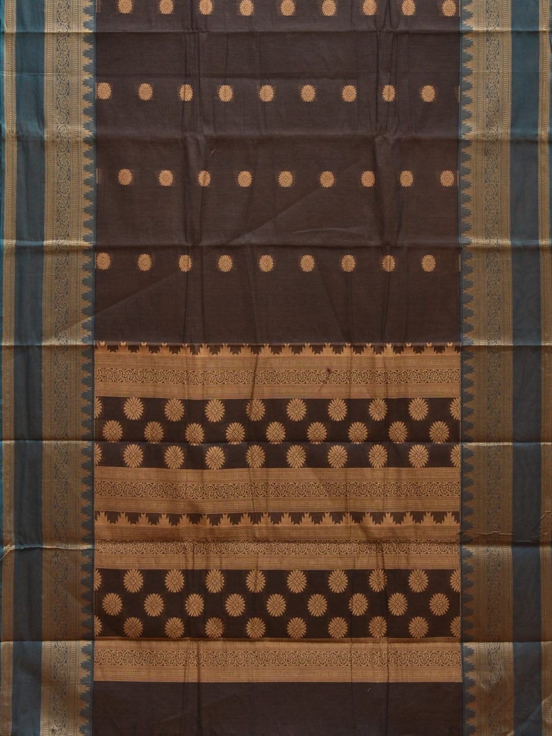 Grey Kanchipuram Cotton Saree with Small Pallu Buta and Border Design k0550