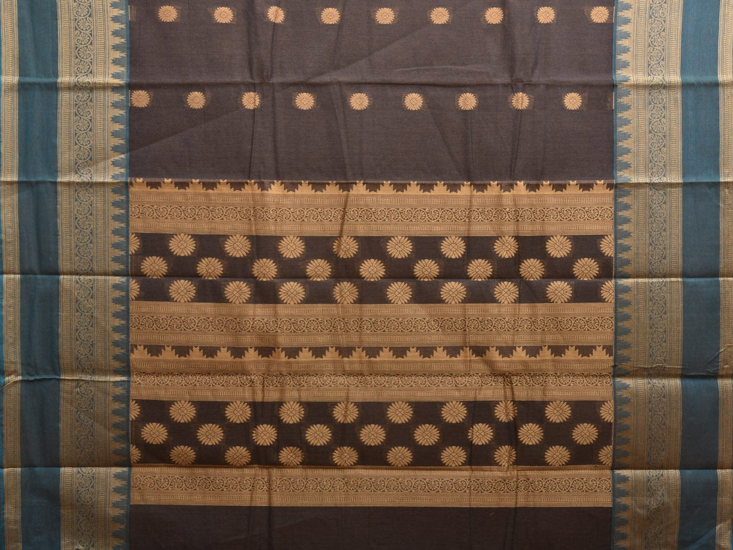 Grey Kanchipuram Cotton Saree with Small Pallu Buta and Border Design k0550