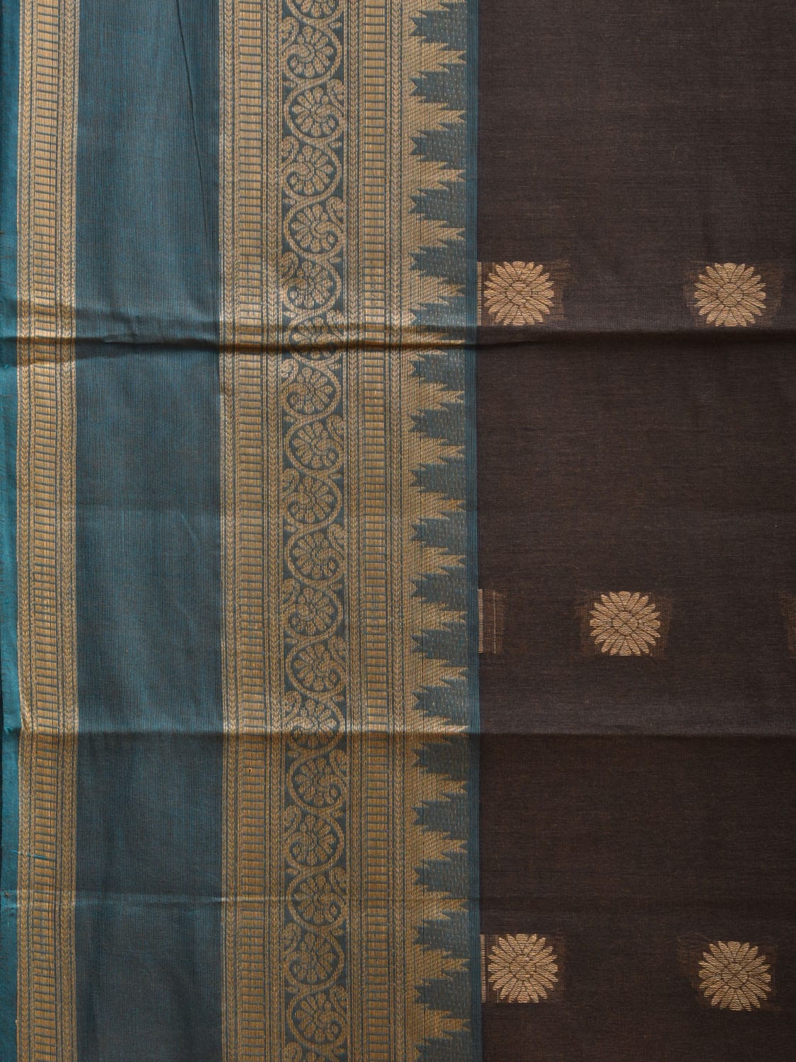Grey Kanchipuram Cotton Saree with Small Pallu Buta and Border Design k0550