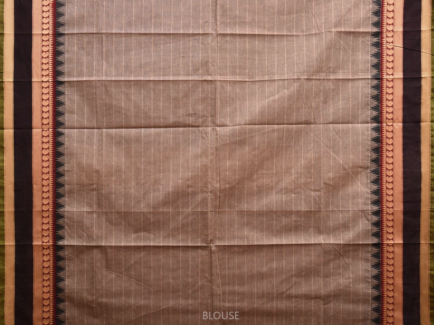 Grey Kanchipuram Cotton Saree with Strips and Temple Border Design k0724