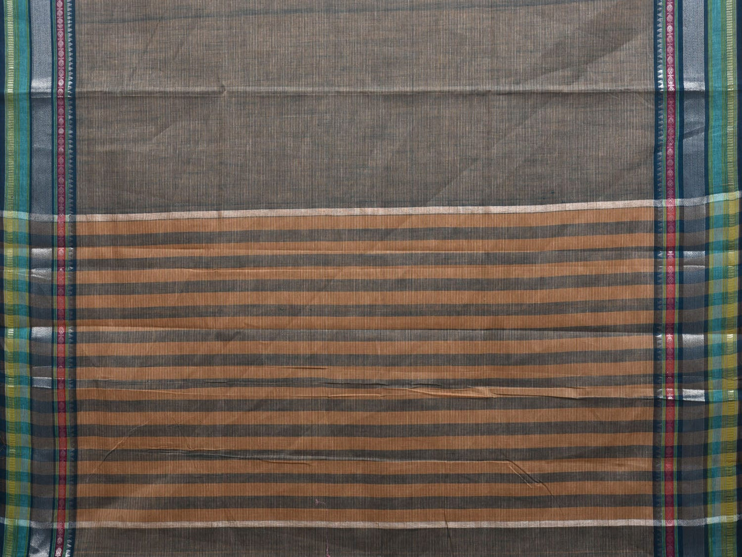 Grey Kanchipuram Cotton Saree with Strips Pallu and Border Design k0533