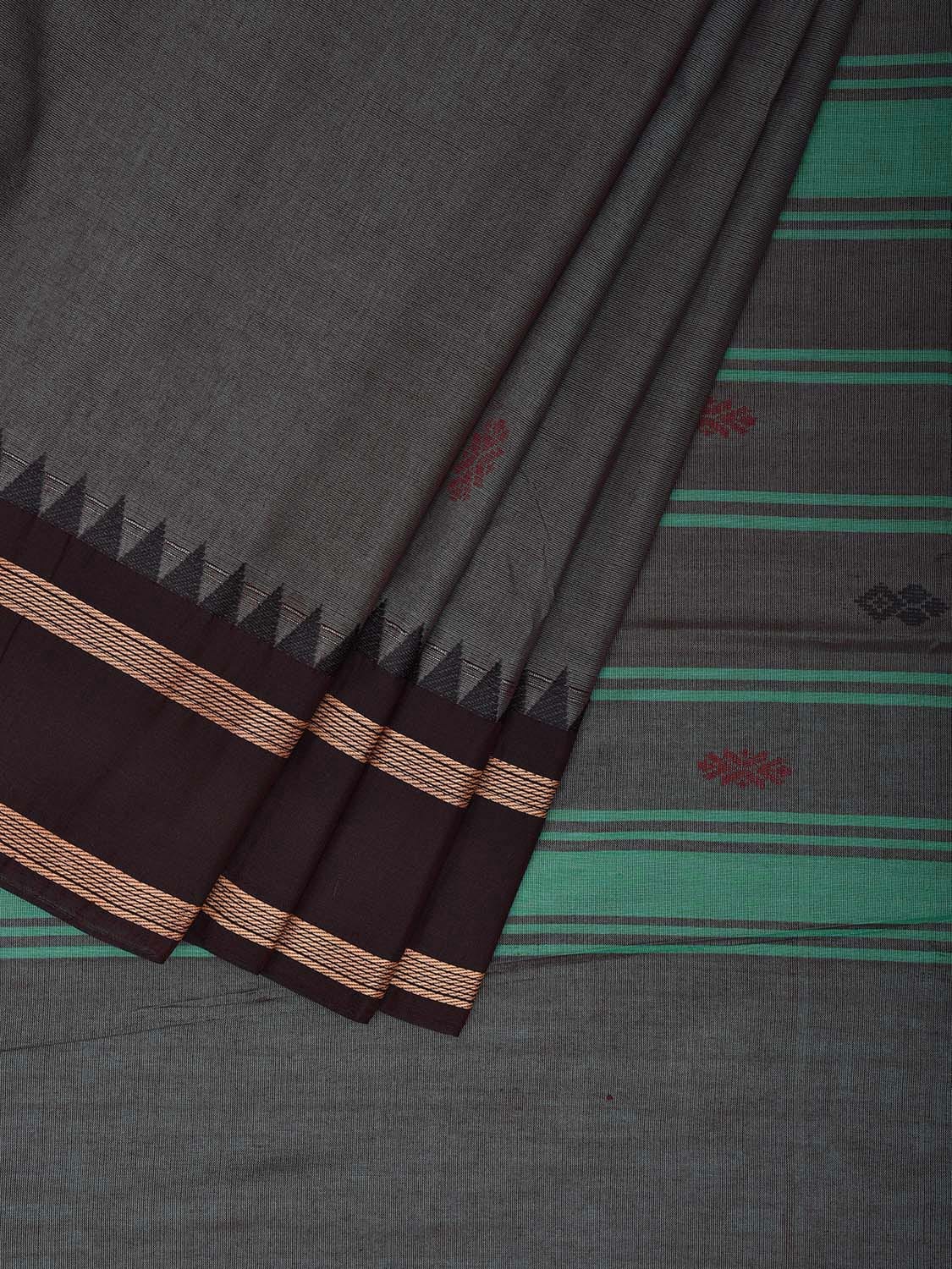 Grey Kanchipuram Cotton Saree with Strips Pallu Design k0798