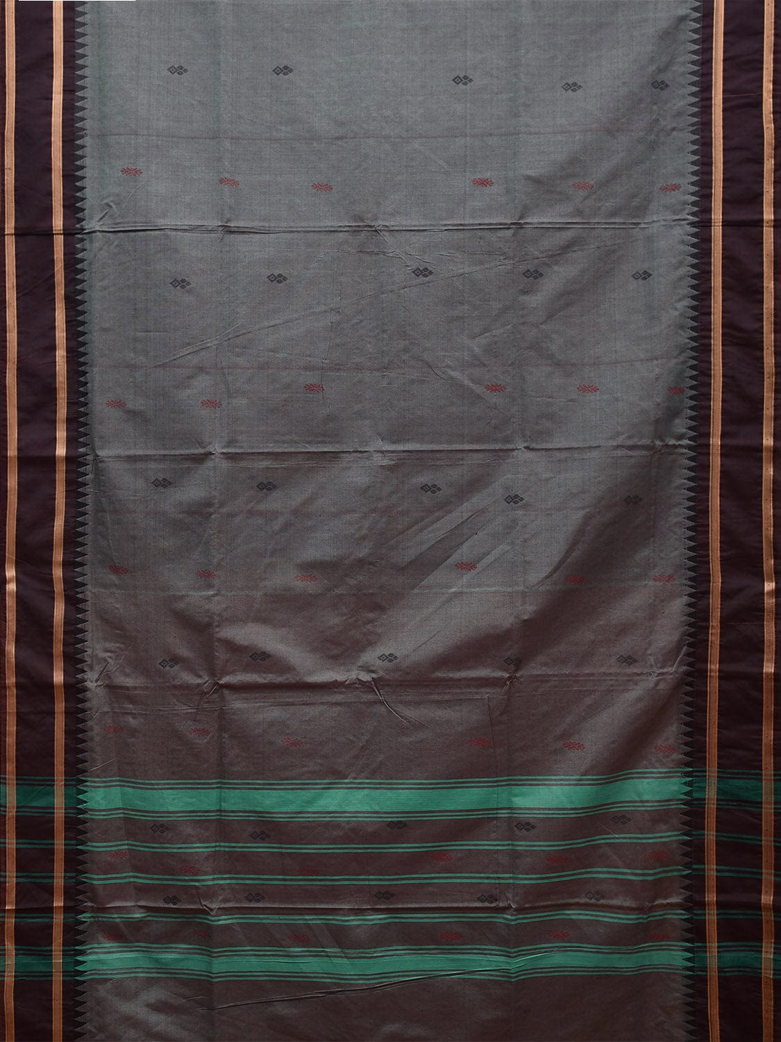 Grey Kanchipuram Cotton Saree with Strips Pallu Design k0798