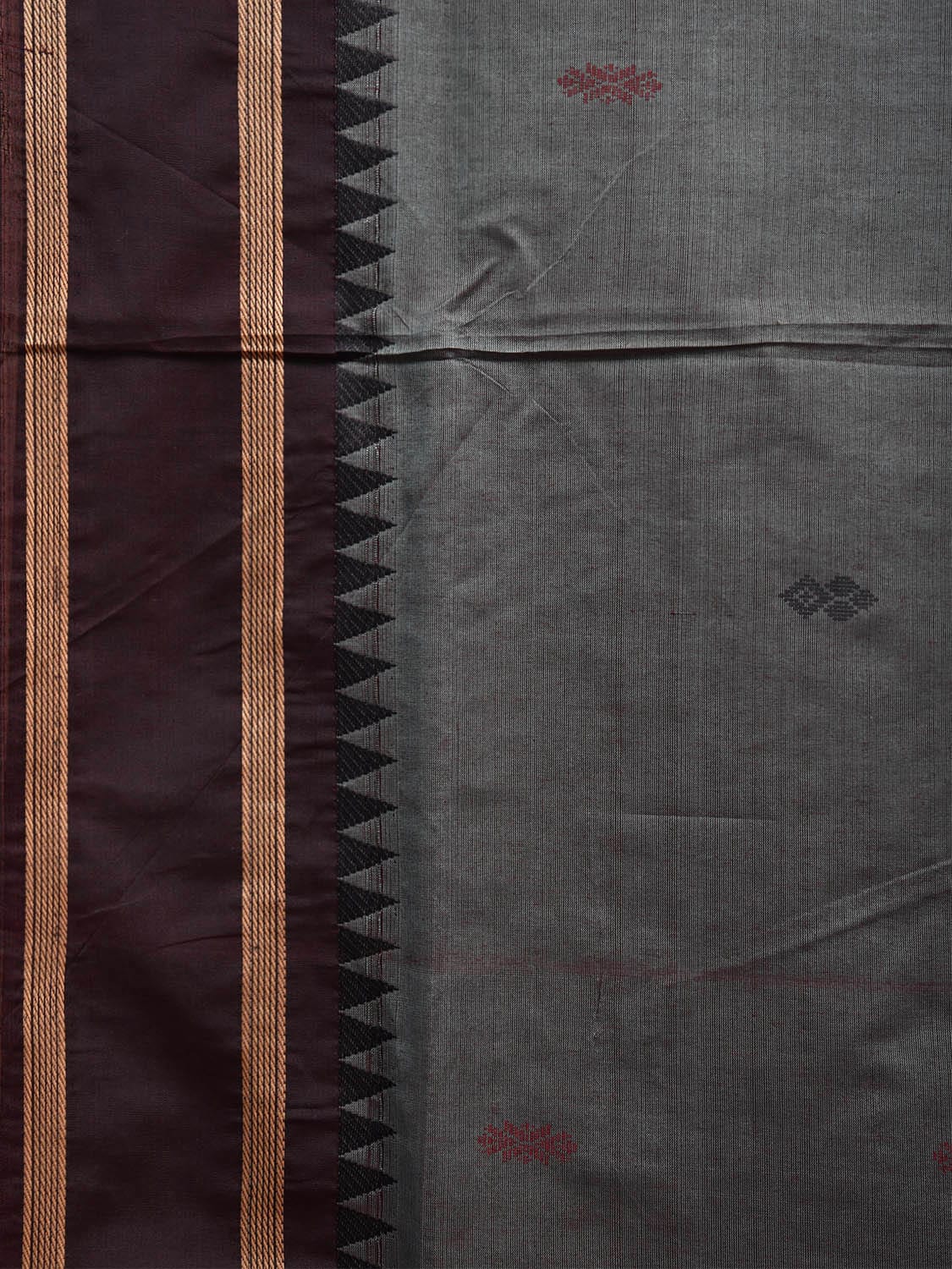 Grey Kanchipuram Cotton Saree with Strips Pallu Design k0798