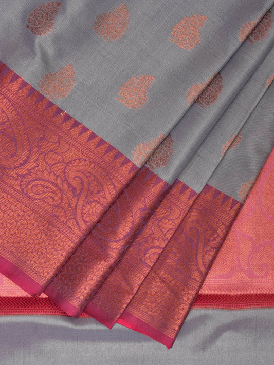 Grey Katan Silk Saree with Border and Body Butta Design b0141ds