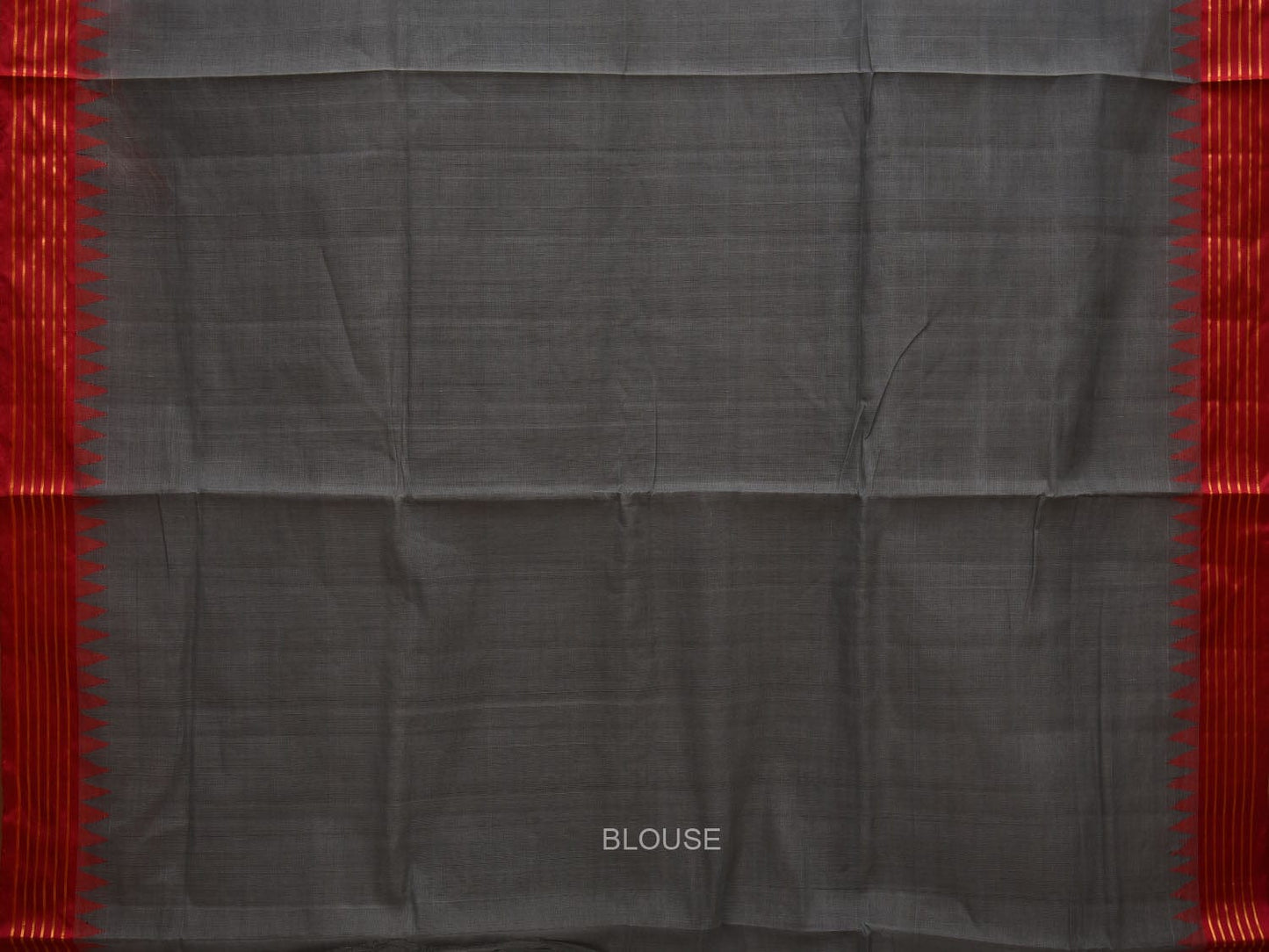 Grey Khadi Cotton Handloom Plain Saree with Temple Border Design kh0592