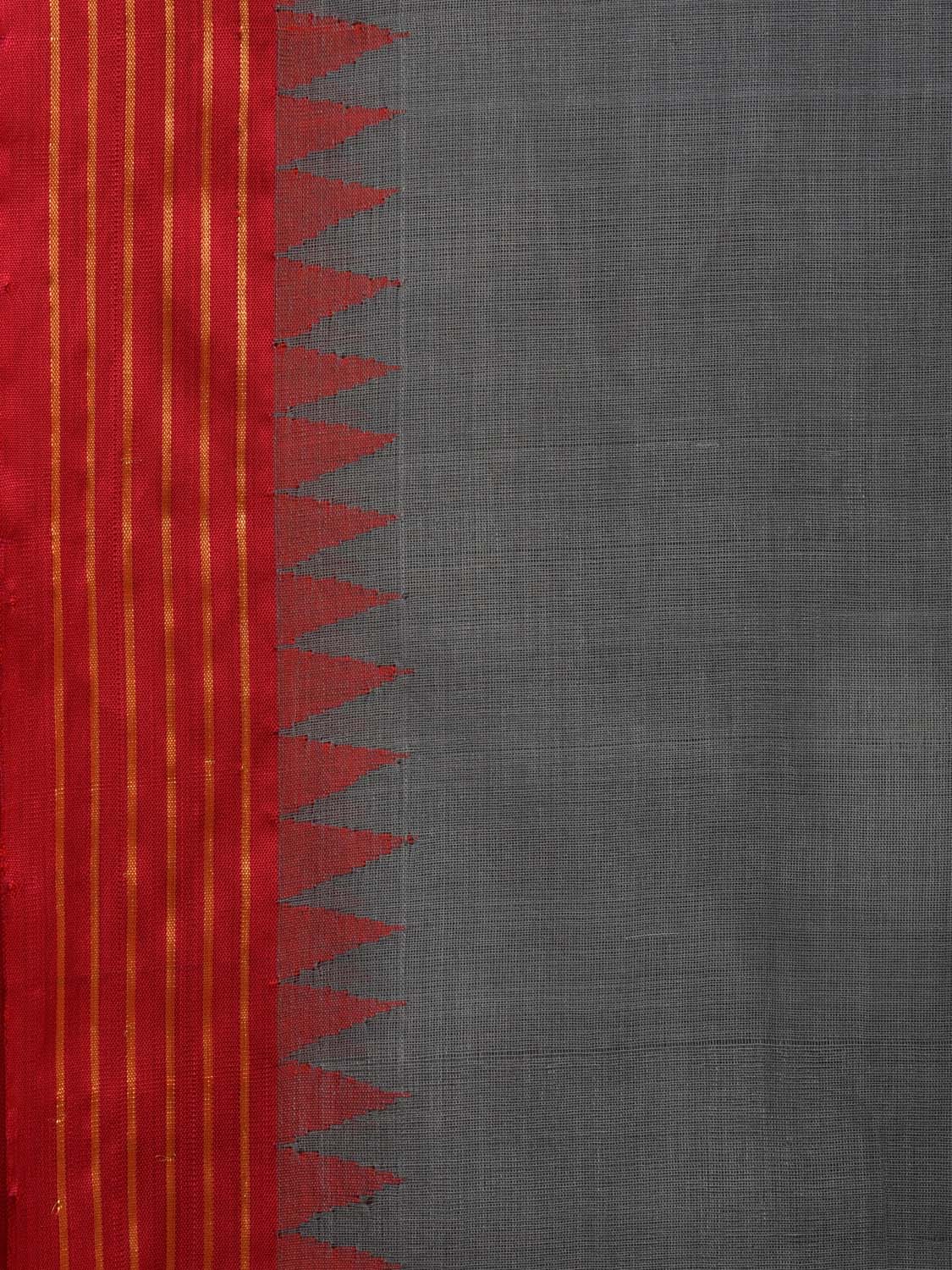 Grey Khadi Cotton Handloom Plain Saree with Temple Border Design kh0592