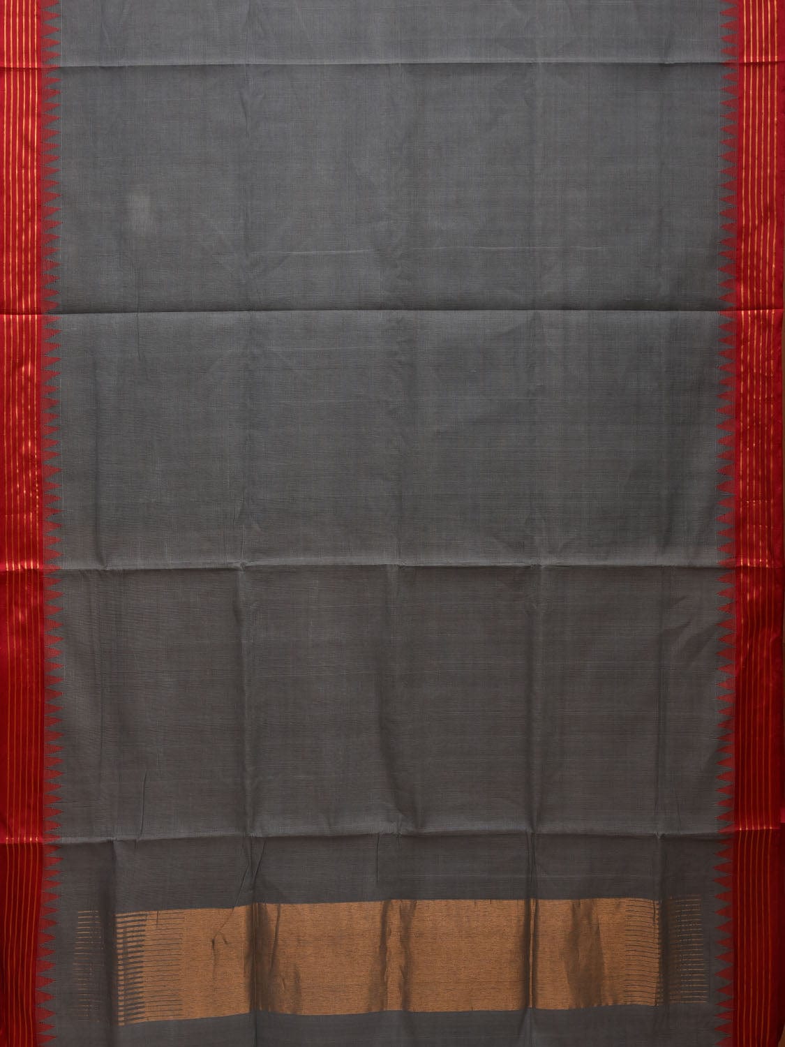 Grey Khadi Cotton Handloom Plain Saree with Temple Border Design kh0592