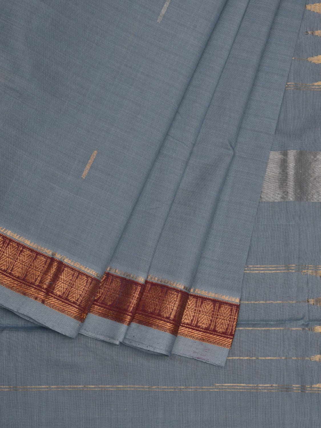 Grey Khadi Cotton Handloom Saree with Doby Border Design kh0571