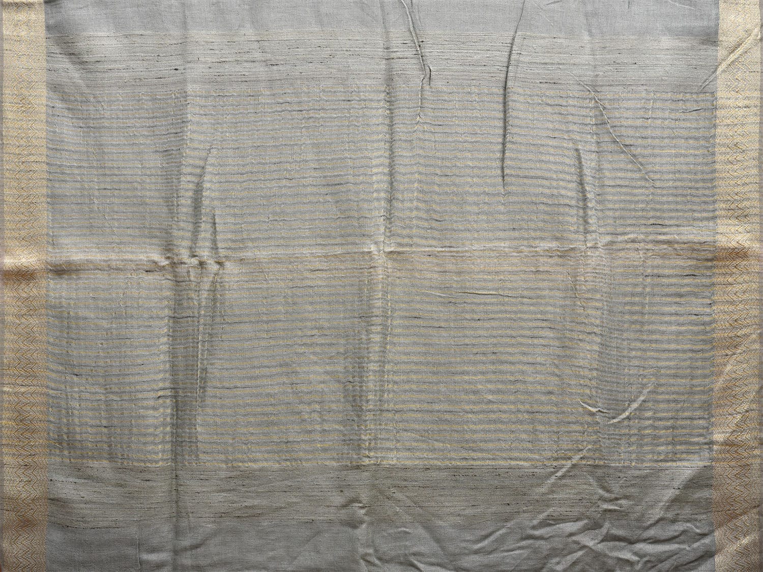 Grey Linen Cotton Plain Saree with Strips Pallu Design o0564