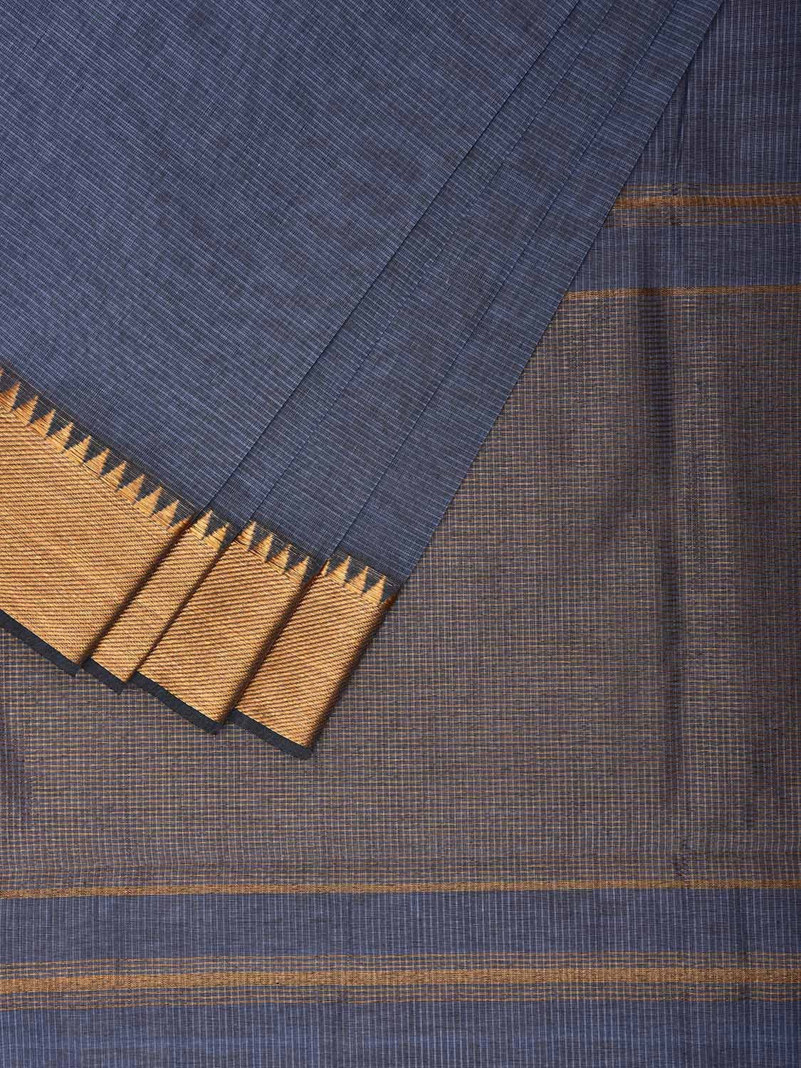 Grey Mangalgiri Cotton Handloom Saree with Strips and Zari Border Design No Blouse mn0079