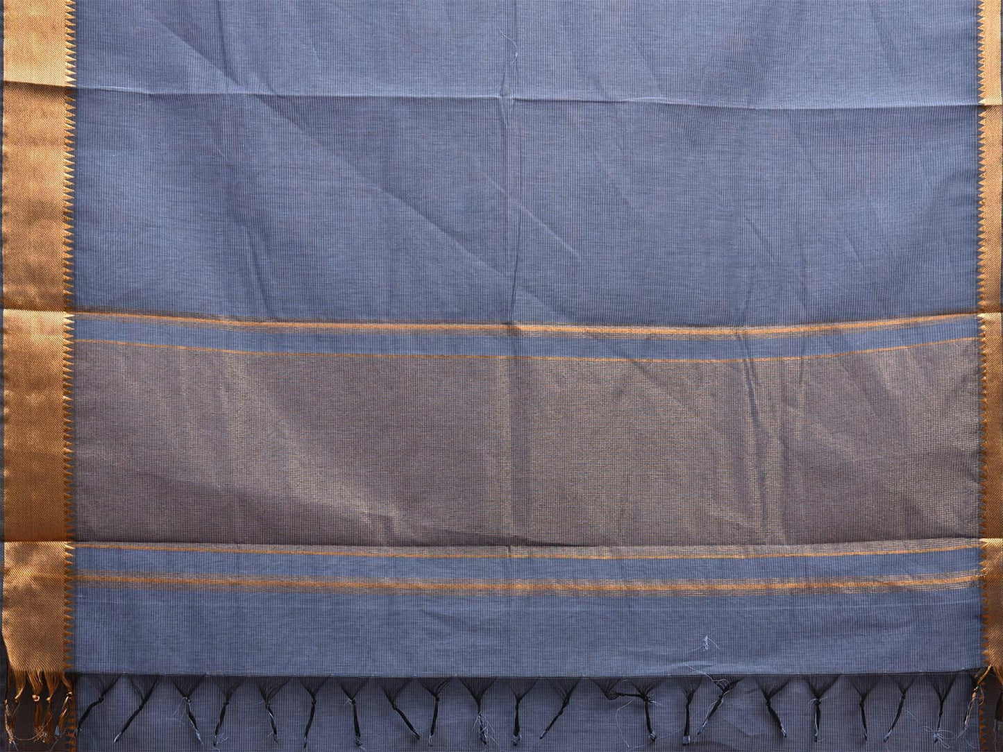 Grey Mangalgiri Cotton Handloom Saree with Strips and Zari Border Design No Blouse mn0079