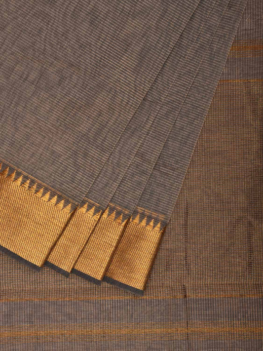 Grey Mangalgiri Cotton Handloom Saree with Strips Design and Small Temple Border No Blouse mn0086