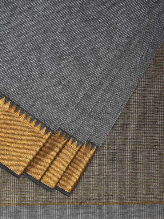Grey Mangalgiri Cotton Handloom Saree with Strips Design mn0071