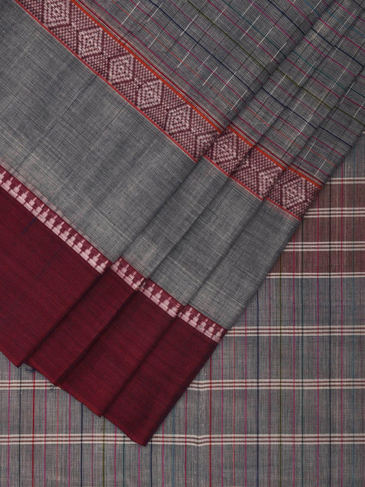Grey Narayanpet Cotton Handloom Saree with Big Border Design No Blouse np0908