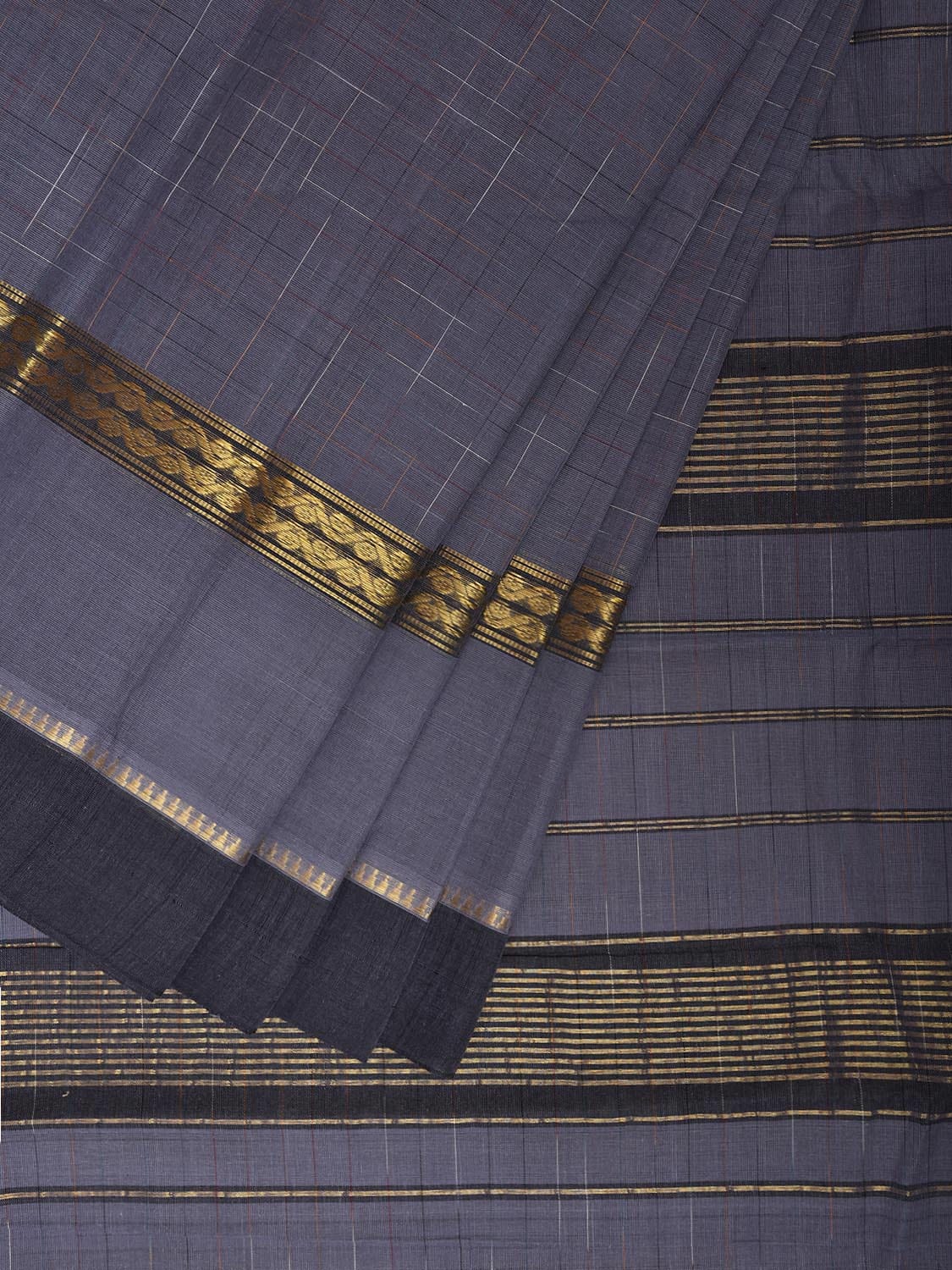 Grey Narayanpet Cotton Handloom Saree with Big Border Design No Blouse np1148