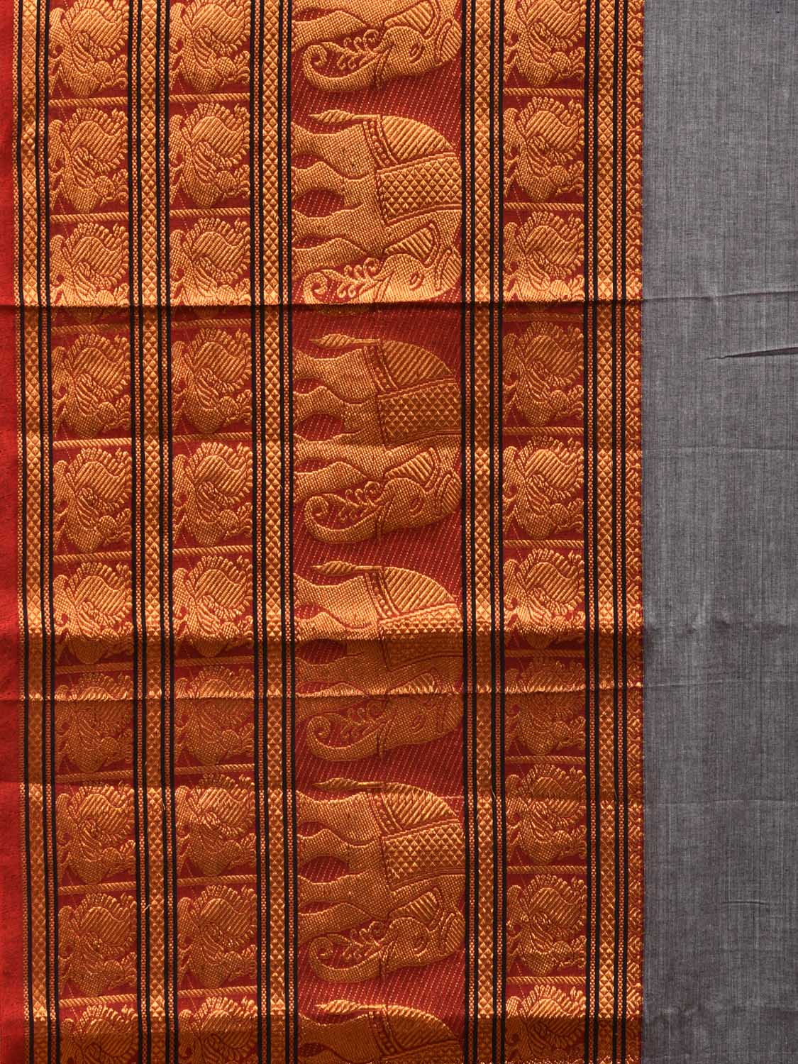 Grey Narayanpet Cotton Handloom Saree with Big Zari Border Design np0682