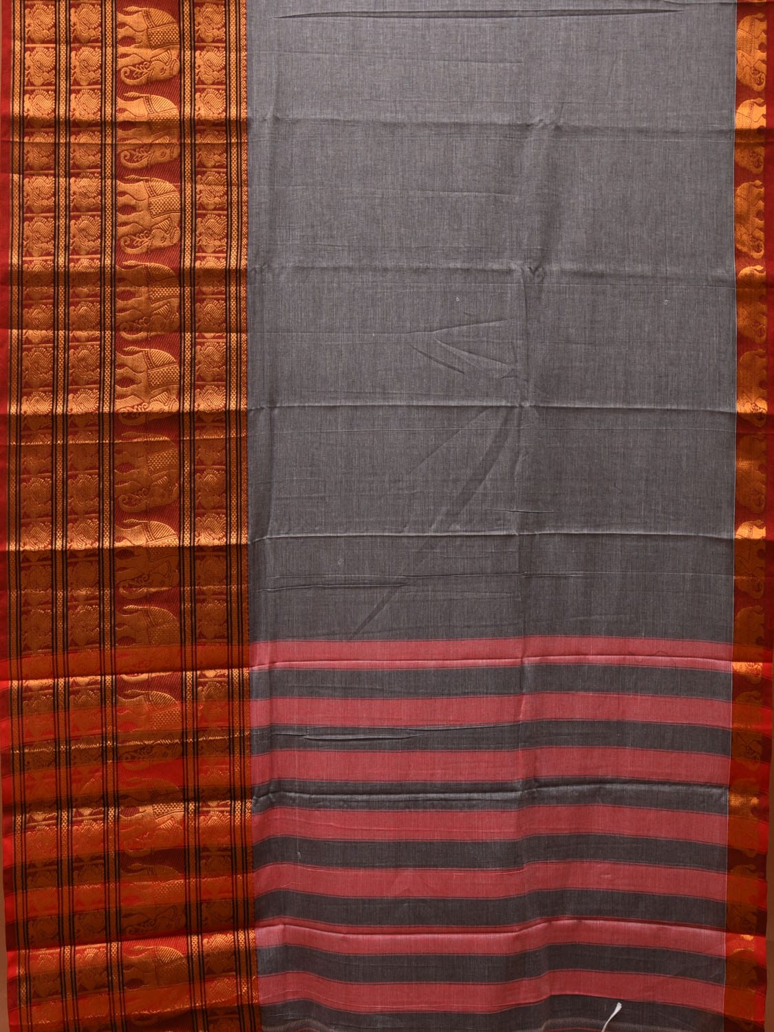 Grey Narayanpet Cotton Handloom Saree with Big Zari Border Design np0682