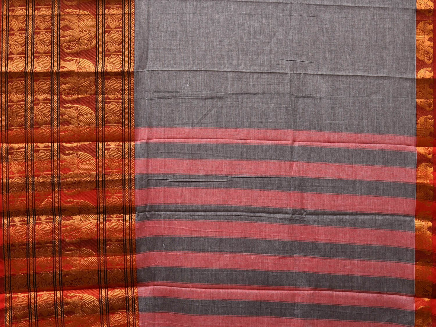 Grey Narayanpet Cotton Handloom Saree with Big Zari Border Design np0682