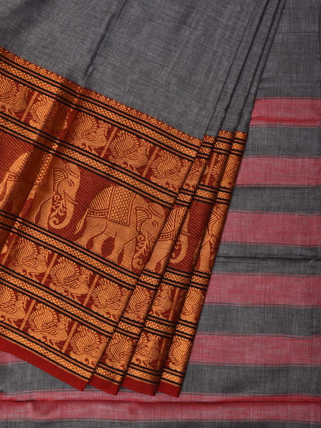 Grey Narayanpet Cotton Handloom Saree with Big Zari Border Design np0682