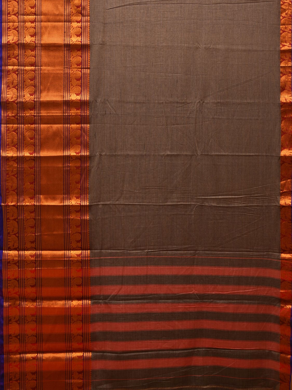 Grey Narayanpet Cotton Handloom Saree with Big Zari Border Design np0684