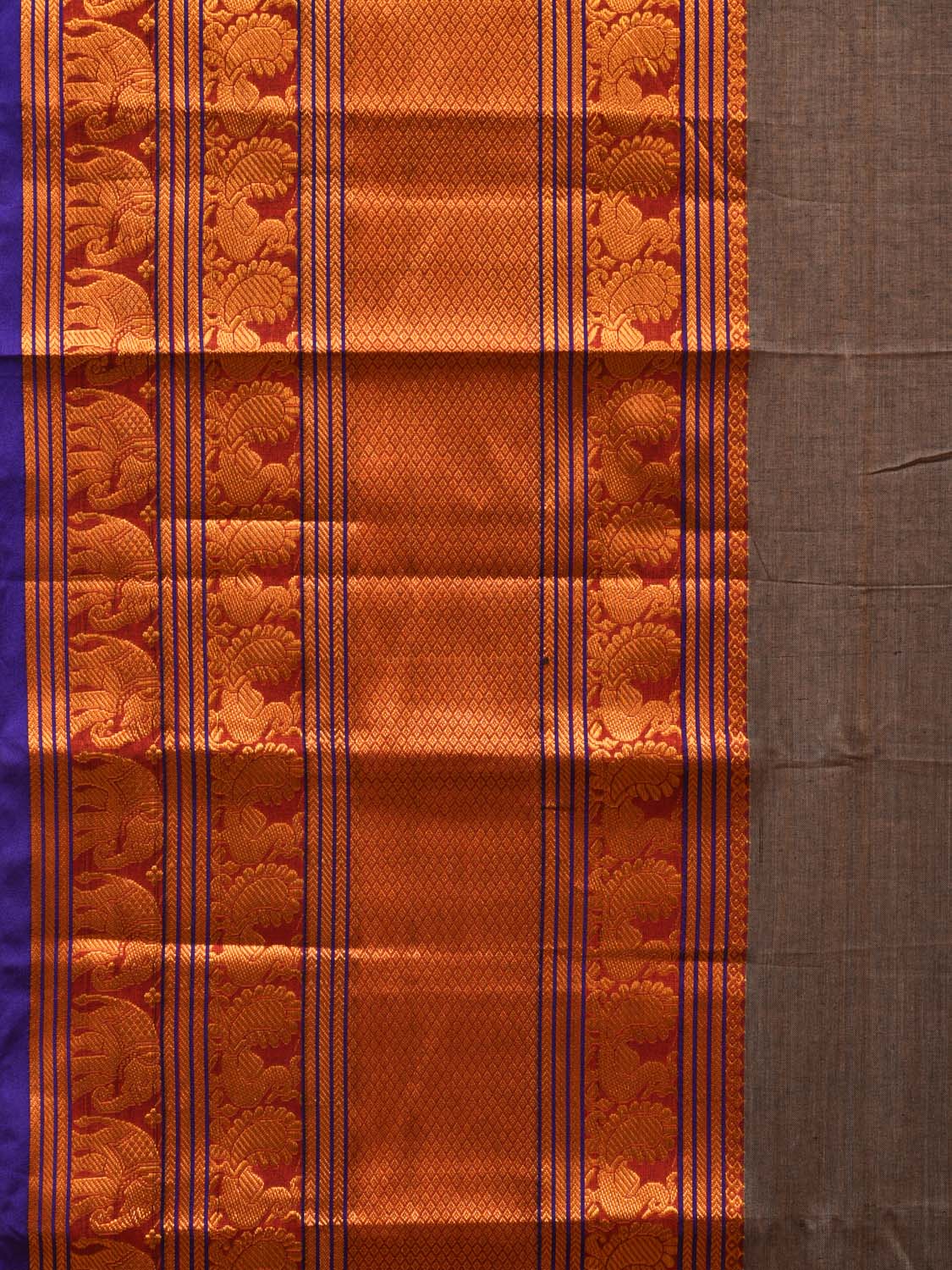 Grey Narayanpet Cotton Handloom Saree with Big Zari Border Design np0684