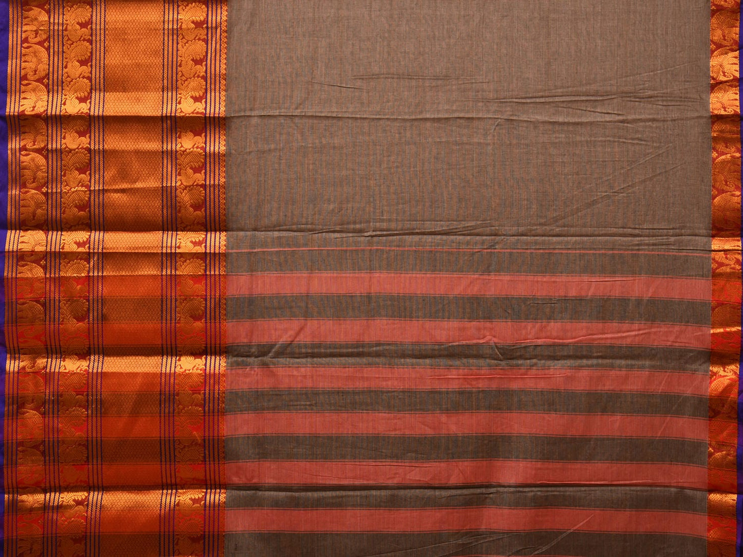 Grey Narayanpet Cotton Handloom Saree with Big Zari Border Design np0684