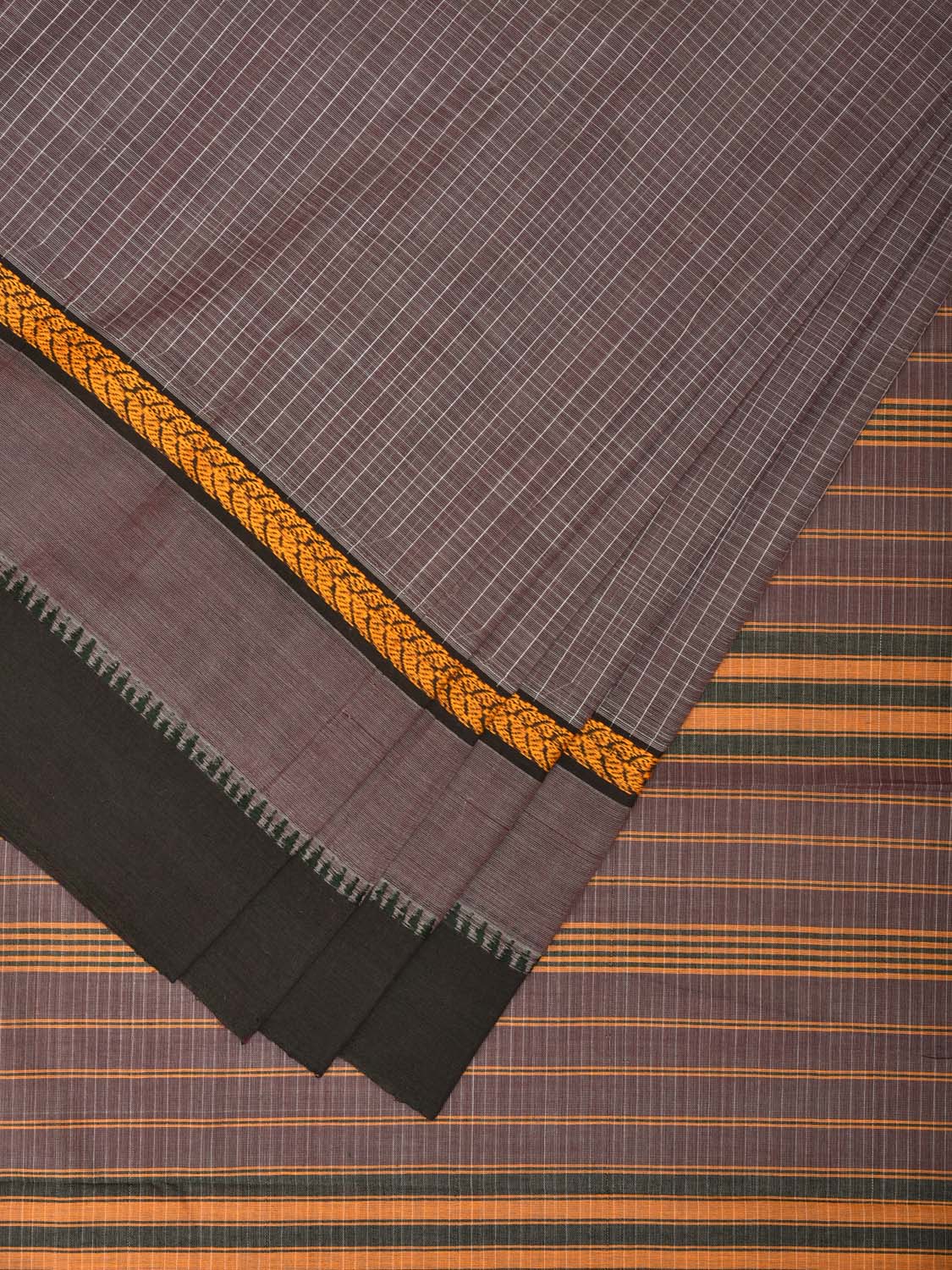 Grey Narayanpet Cotton Handloom Saree with Check Design No Blouse np0708