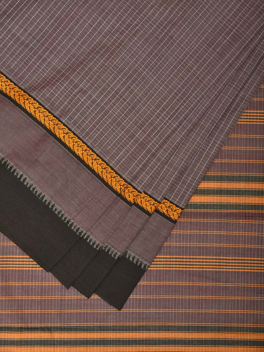 Grey Narayanpet Cotton Handloom Saree with Check Design No Blouse np0708