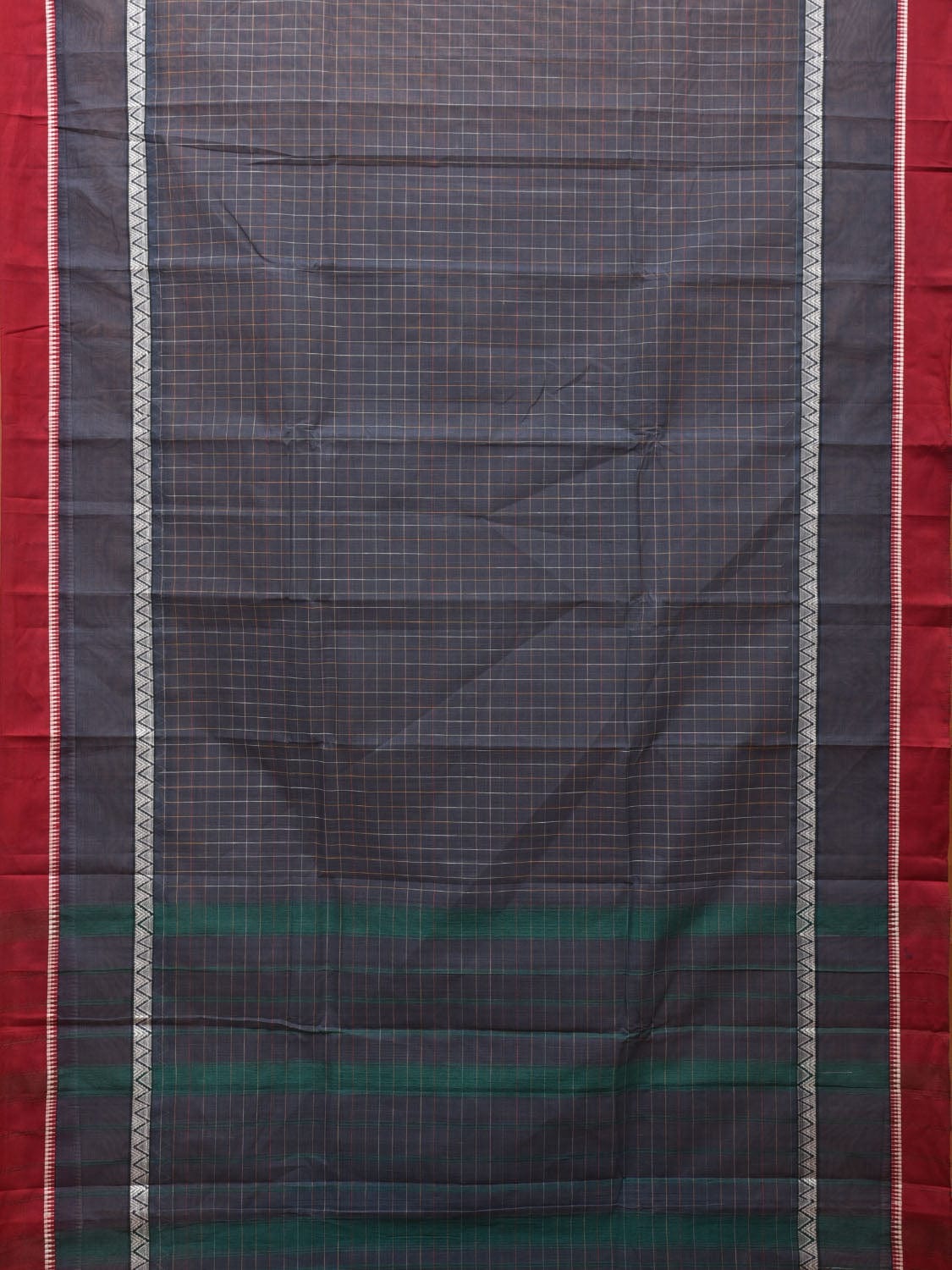 Grey Narayanpet Cotton Handloom Saree with Checks and Big Border Design No Blouse np0690