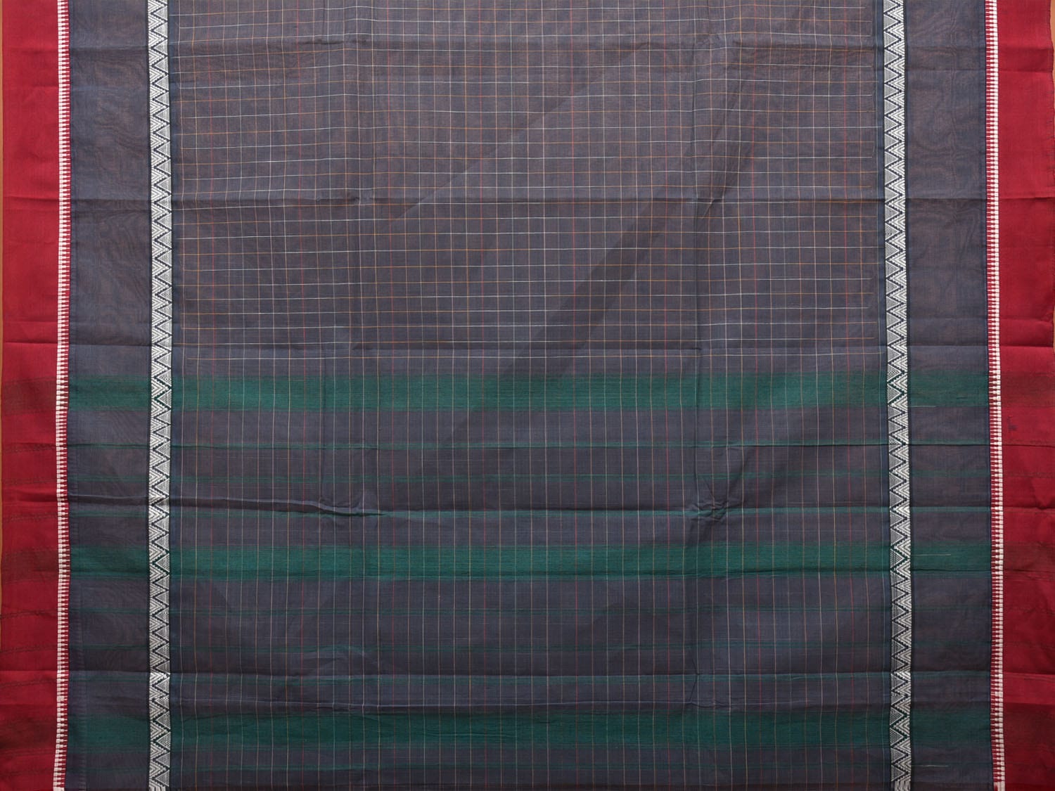 Grey Narayanpet Cotton Handloom Saree with Checks and Big Border Design No Blouse np0690