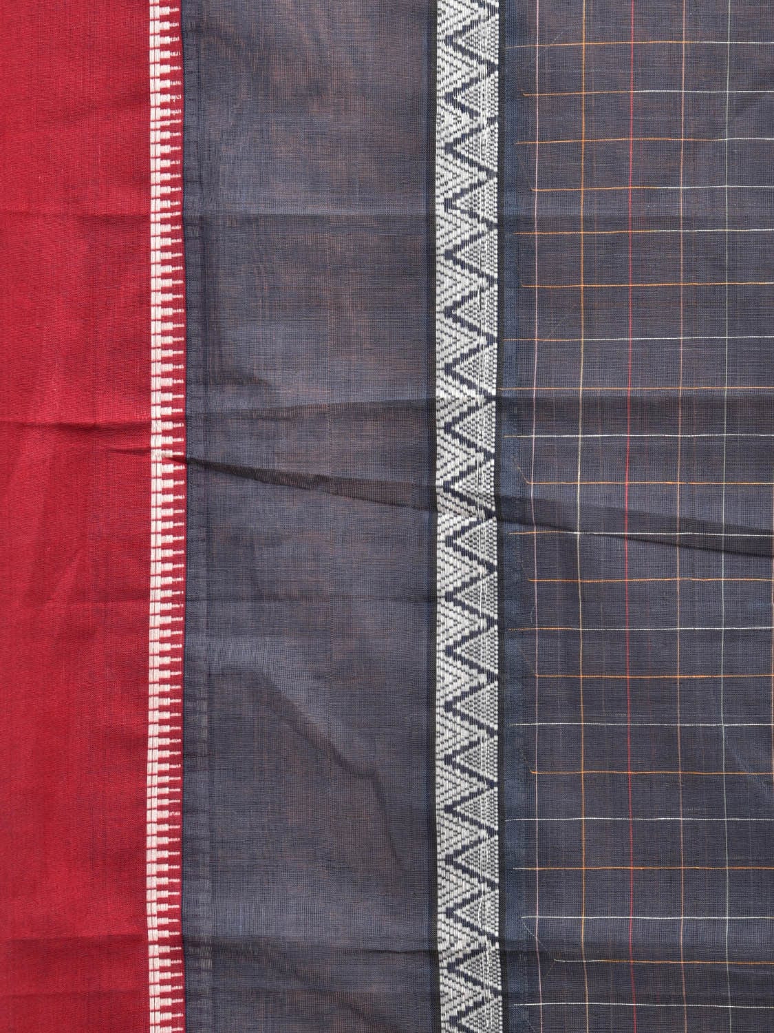 Grey Narayanpet Cotton Handloom Saree with Checks and Big Border Design No Blouse np0690