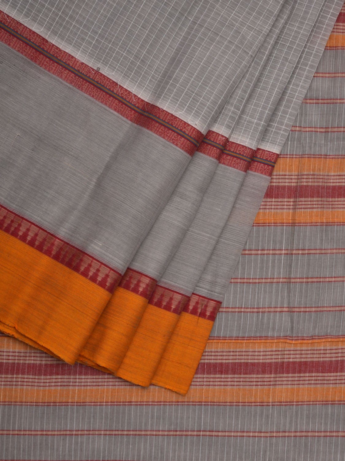 Grey Narayanpet Cotton Handloom Saree with Checks Design No Blouse np0533