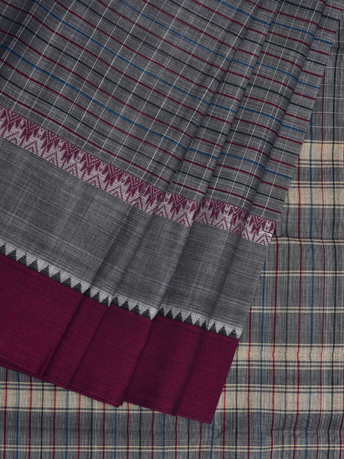 Grey Narayanpet Cotton Handloom Saree with Checks Design No Blouse np0610