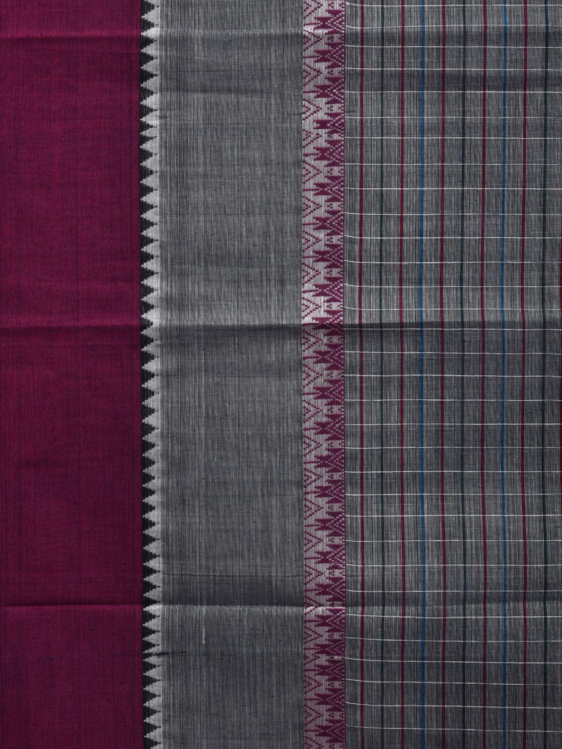 Grey Narayanpet Cotton Handloom Saree with Checks Design No Blouse np0610