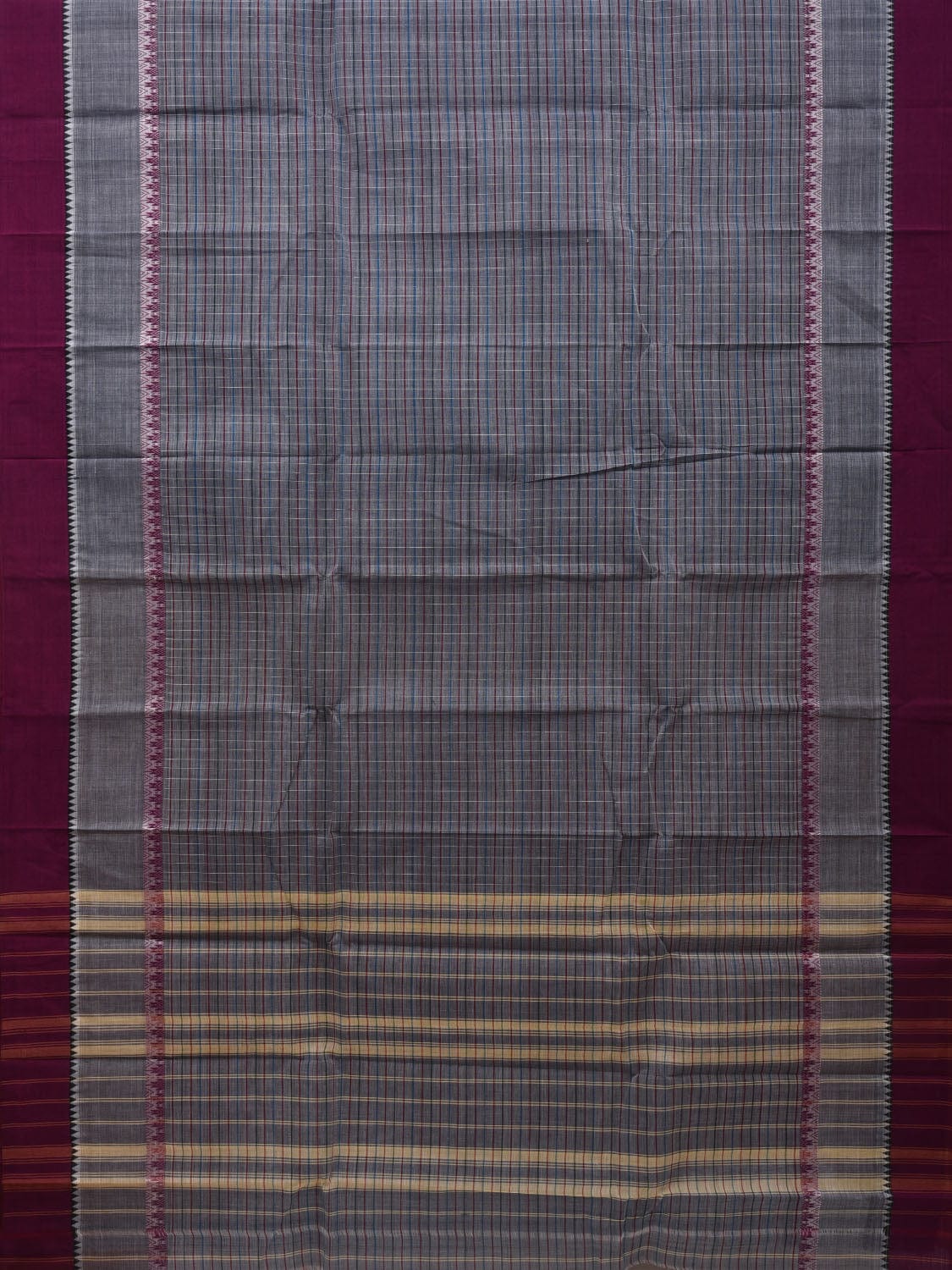 Grey Narayanpet Cotton Handloom Saree with Checks Design No Blouse np0610