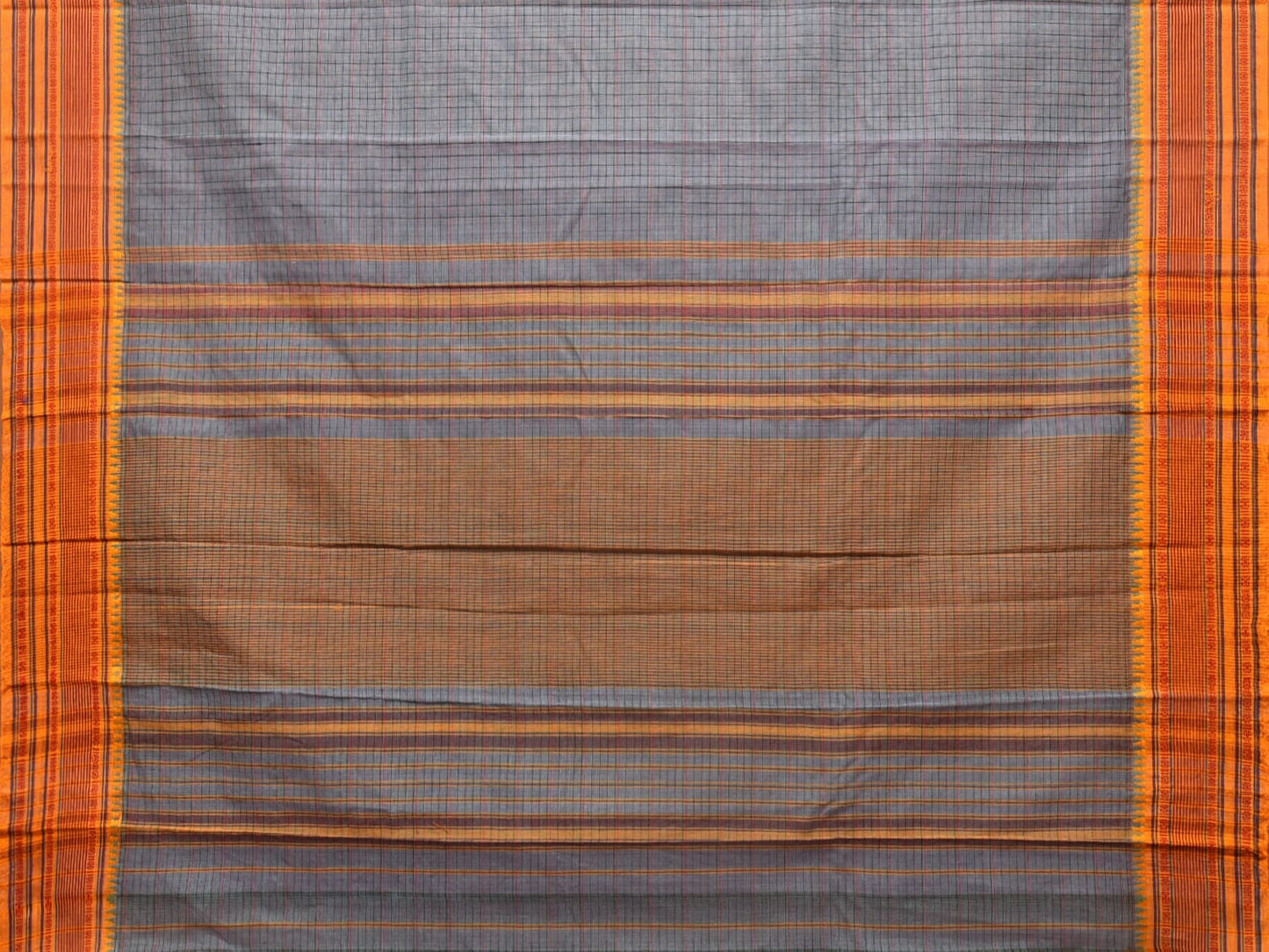 Grey Narayanpet Cotton Handloom Saree with Checks Design No Blouse np0797