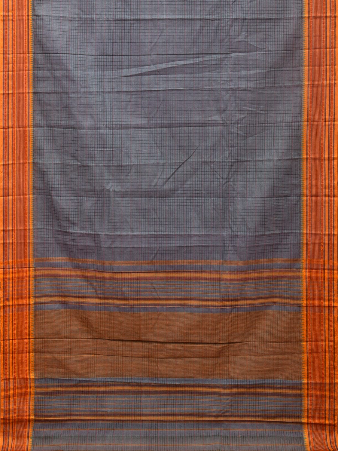 Grey Narayanpet Cotton Handloom Saree with Checks Design No Blouse np0797