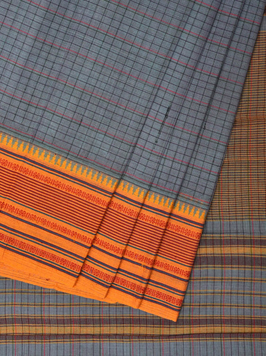 Grey Narayanpet Cotton Handloom Saree with Checks Design No Blouse np0797